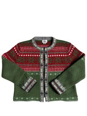 Cambridge Dry Goods Nordic Fair Isle Cardigan (Red & Green) - Small